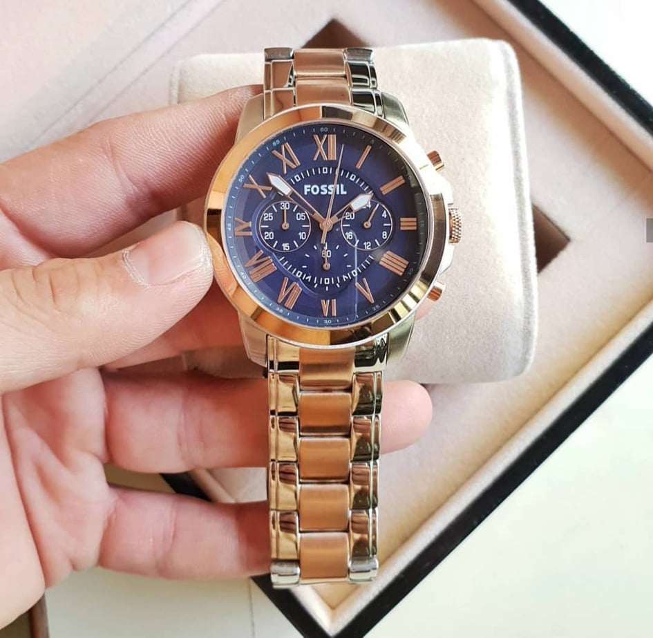 Fossil Grant Chronograph Blue Dial Two Tone Steel Strap Watch for Men - FS5024 Watches Fossil   