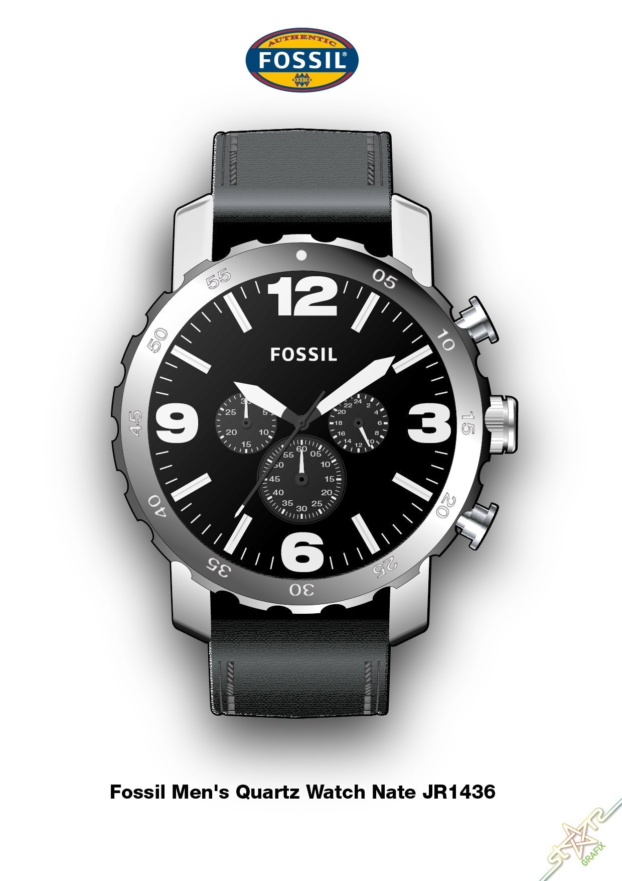 Fossil Nate Chronograph Black Dial Black Leather Strap Watch for Men - JR1436 Watches Fossil   