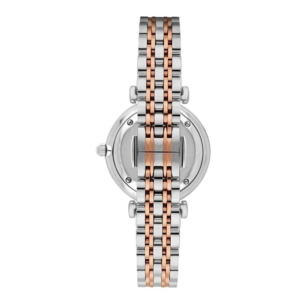 Emporio Armani Gianni T Bar Silver Skeleton Dial Two Tone Strap Watch For Women - AR1992 Watches Emporio Armani   