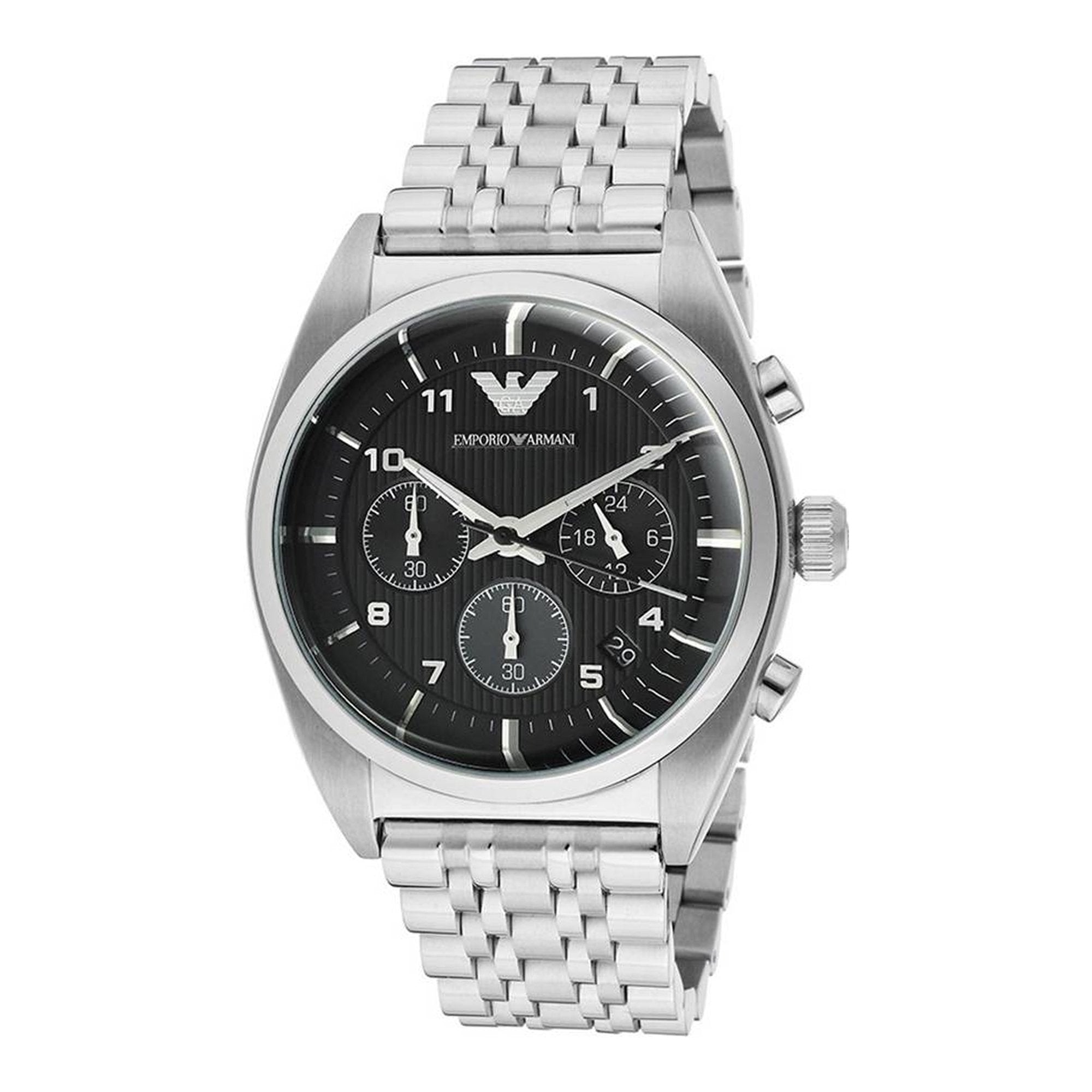 Emporio Armani Franco Black Dial Silver Stainless Steel Strap Watch For Men - AR0373 Watches Emporio Armani   