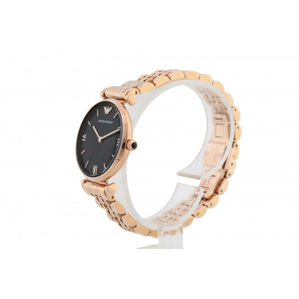 Emporio Armani Gianni T-Bar Black Dial Rose Gold Strap Watch For Women - AR11145 Watches Emporio Armani   