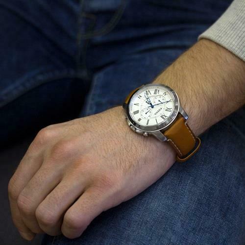 Fossil Grant Chronograph White Dial Brown Leather Strap Watch for Men - FS5060 Watches Fossil   