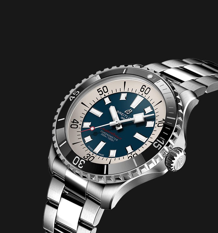 Breitling Superocean Automatic 44mm Blue Dial Silver Steel Strap Watch for Men - A17376211C1A1 Watches Breitling   