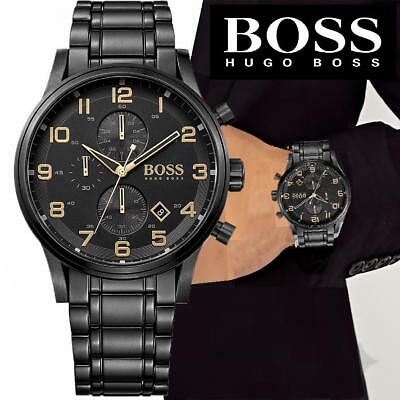 Hugo Boss Aeroliner Black Dial Black Steel Strap Watch for Men - 1513275 Watches Hugo Boss   