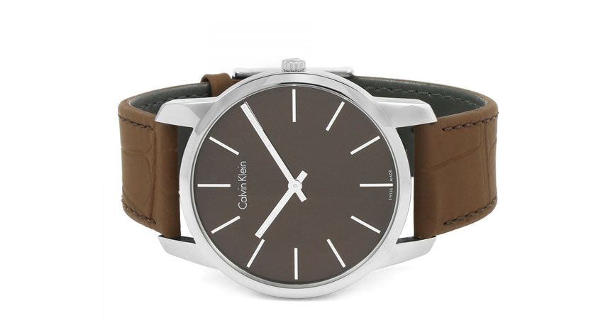 Calvin Klein City Brown Dial Brown Leather Strap Watch for Men - K2G211GK Watches Calvin Klein   