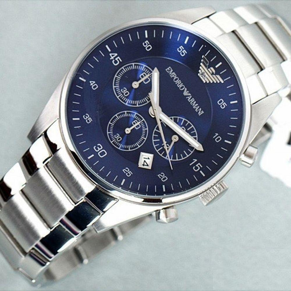 Emporio Armani Sportivo Chronograph Blue Dial Silver Stainless Steel Watch For Men - AR5860 Watches Emporio Armani   