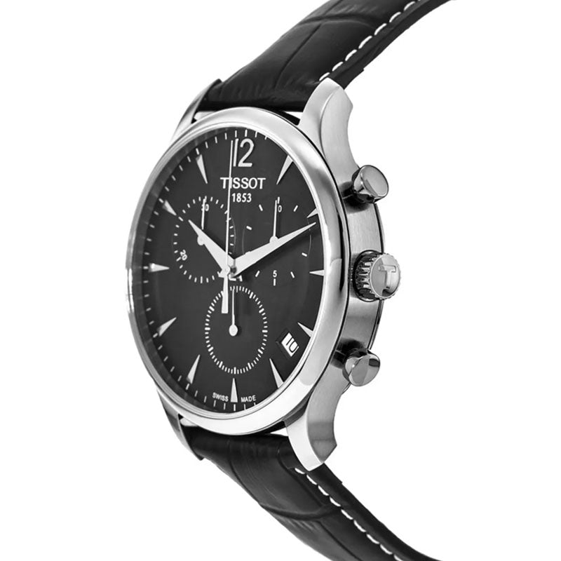 Tissot T Classic Tradition Black Dial Black Leather Strap Watch For Men - T063.617.16.057.00 Watches Tissot   