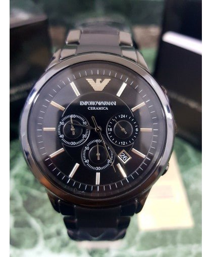 Emporio Armani Ceramica Chronograph Black Dial Black Stainless Steel Watch For Men - AR1451 Watches Emporio Armani   