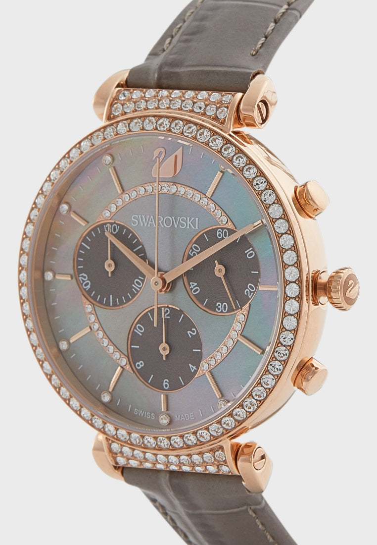 Swarovski Passage Chrono Grey Dial Grey Leather Strap Watch for Women - 5580348 Watches Swarovski   