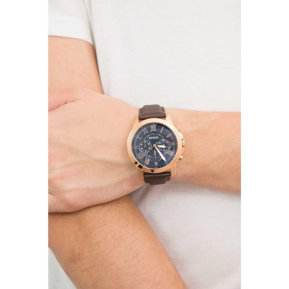 Fossil Grant Chronograph Blue Dial Brown Leather Strap Watch for Men - FS5068 Watches Fossil   