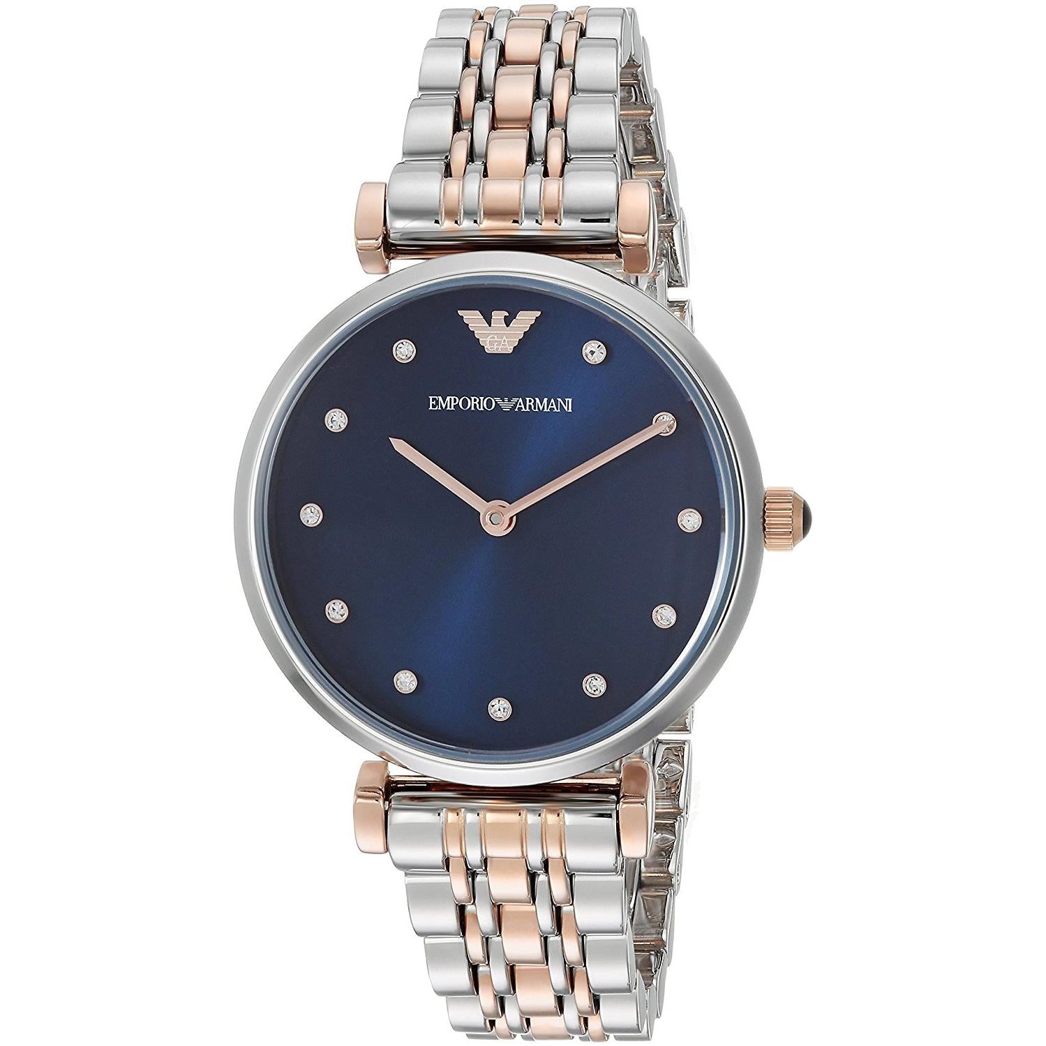 Emporio Armani Gianni T Bar Crystal Blue Dial Two Tone Stainless Steel Watch For Women - AR11092 Watches Emporio Armani   