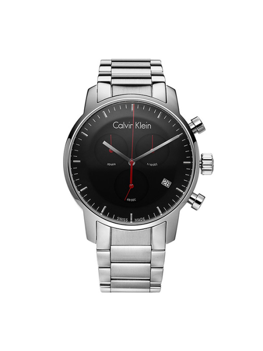 Calvin Klein City Chronograph Black Dial Silver Steel Strap Watch for Men - K2G27141 Watches Calvin Klein   