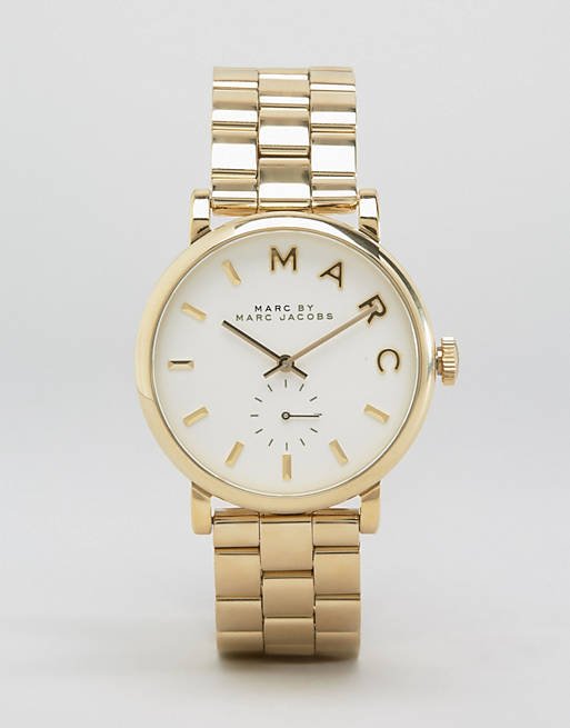 Marc Jacobs Baker White Dial Gold Stainless Steel Strap Watch for Women - MBM3243 Watches Marc Jacobs   