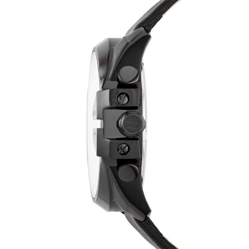 Diesel Mega Chief Black Dial Black Leather Strap Watch For Men - DZ4323 Watches Diesel   