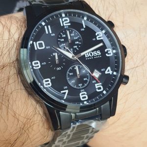 Hugo Boss Chronograph Black Dial Black Steel Strap Watch for Men - 1513180 Watches Hugo Boss   