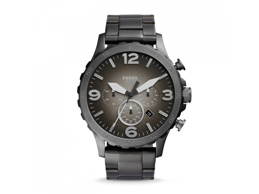 Fossil Nate Chronograph Gunmetal Dial Grey Steel Strap Watch for Men - JR1437 Watches Fossil   