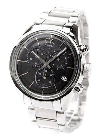 Calvin Klein Masculine Chronograph Black Dial Silver Steel Strap Watch for Men - K2H27104 Watches Calvin Klein   