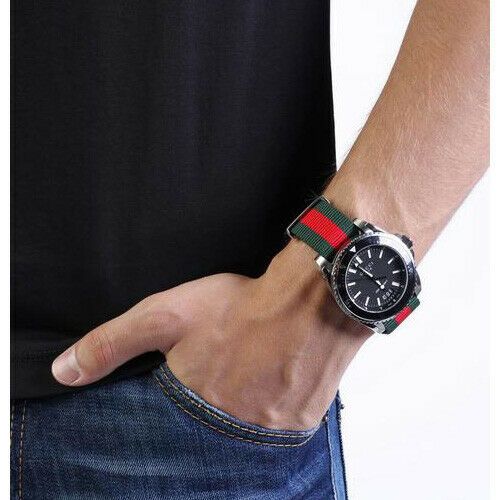 Gucci Dive Black Dial Green & Red Nylon Strap Watch For Men - YA136206 Watches Gucci   