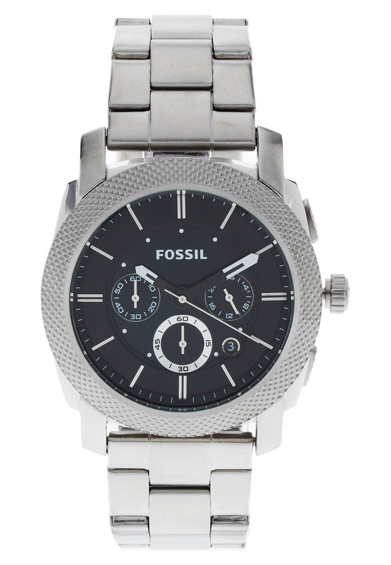 Fossil Machine Chronograph Black Dial Silver Steel Strap Watch for Men - FS4776 Watches Fossil   