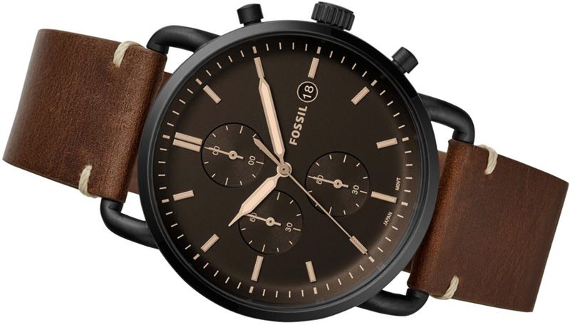 Fossil Commuter Chronograph Black Dial Brown Leather Strap Watch for Men - FS5403 Watches Fossil   