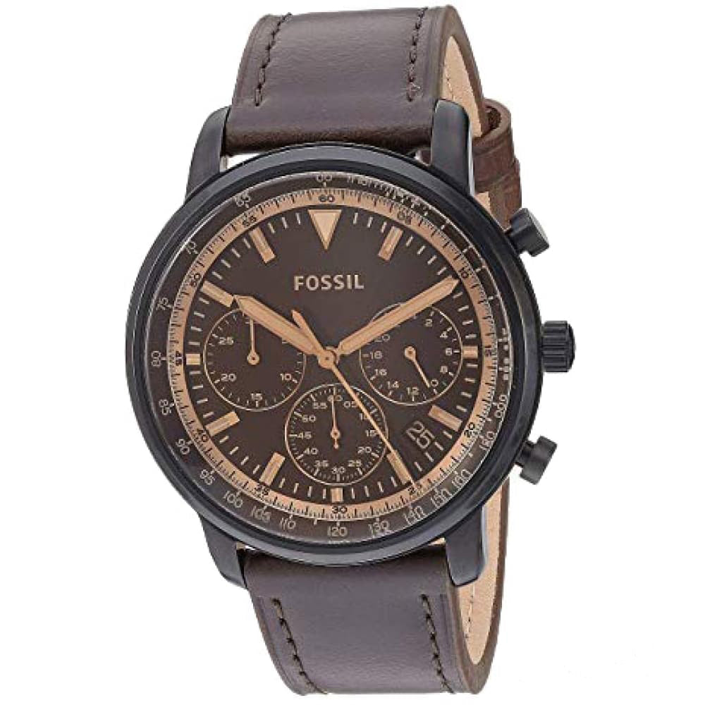 Fossil Goodwin Chronograph Brown Dial Brown Leather Strap Watch for Men - FS5529 Watches Fossil   