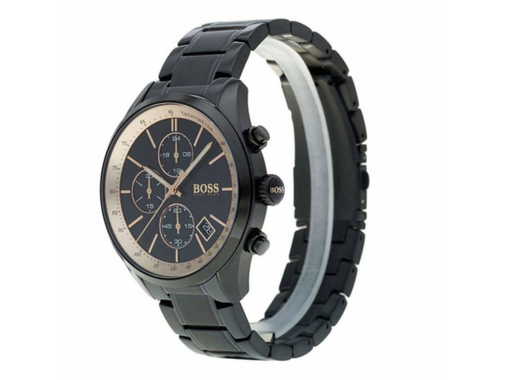 Hugo Boss Grand Prix Black Dial Black Steel Strap Watch for Men - 1513578 Watches Hugo Boss   