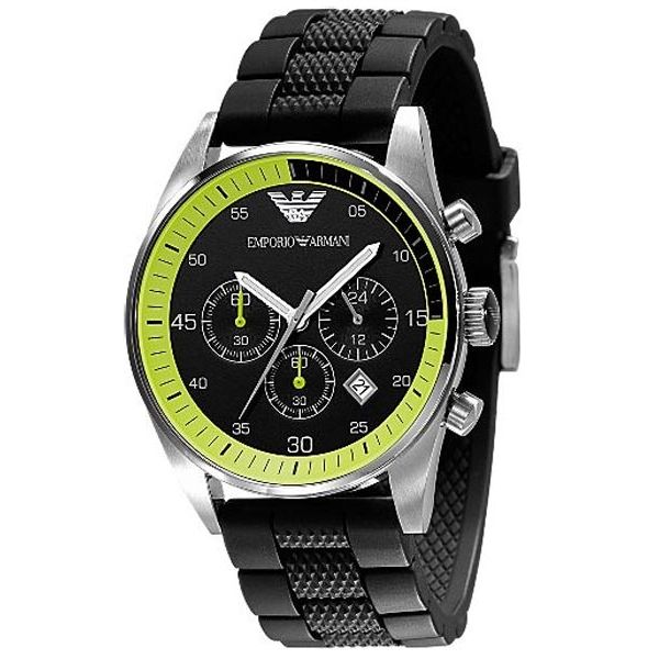 Emporio Armani Chronograph Black Dial Black Rubber Strap Watch For Men - AR5865 Watches Emporio Armani   