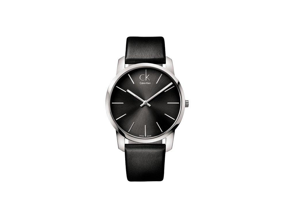 Calvin Klein City Black Dial Black Leather Strap Watch for Men - K2G21107 Watches Calvin Klein   