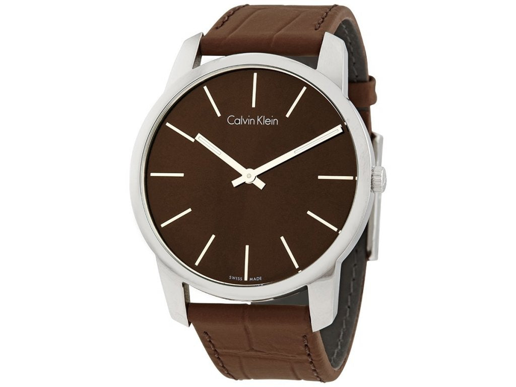 Calvin Klein City Brown Dial Brown Leather Strap Watch for Men - K2G211GK Watches Calvin Klein   