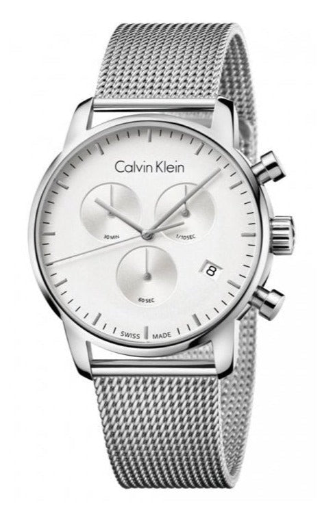 Calvin Klein High Noon Silver Dial Silver Mesh Bracelet Watch for Men - K8M27126 Watches Calvin Klein   