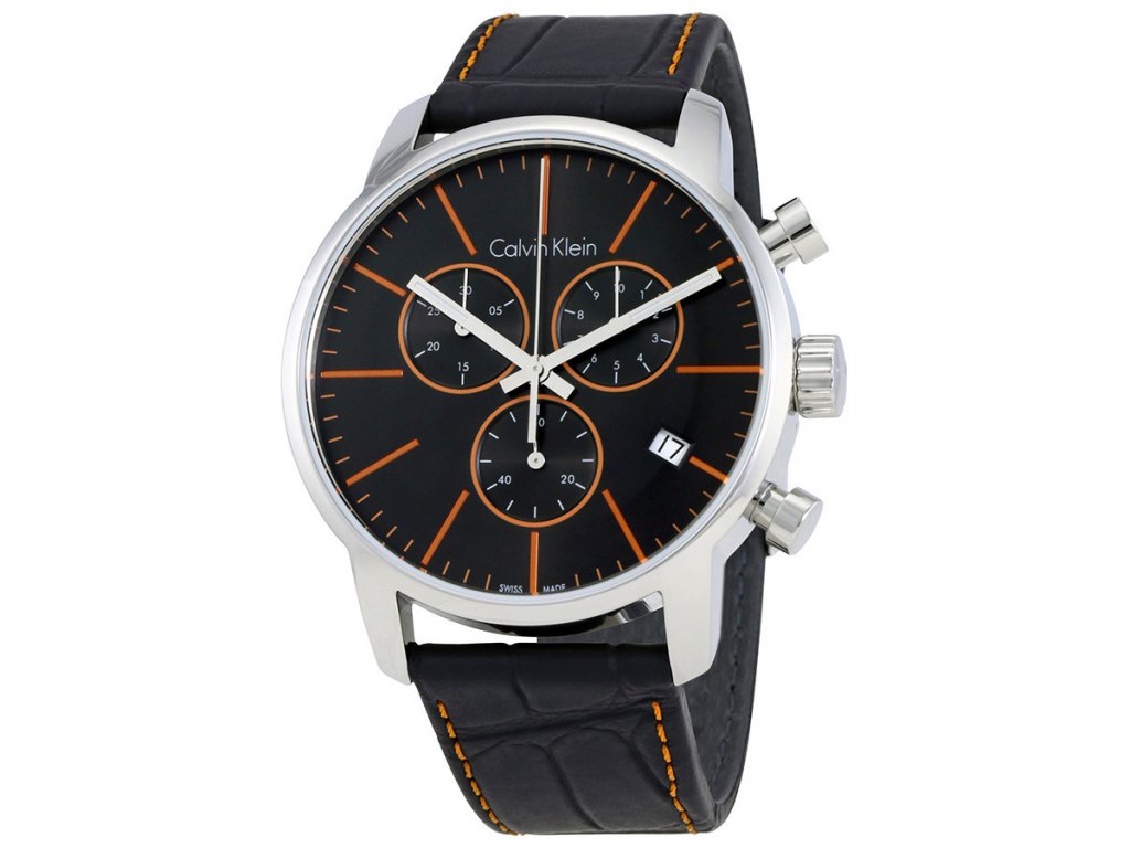 Calvin Klein City Chronograph Black Dial Black Leather Strap Watch for Men - K2G271C1 Watches Calvin Klein   