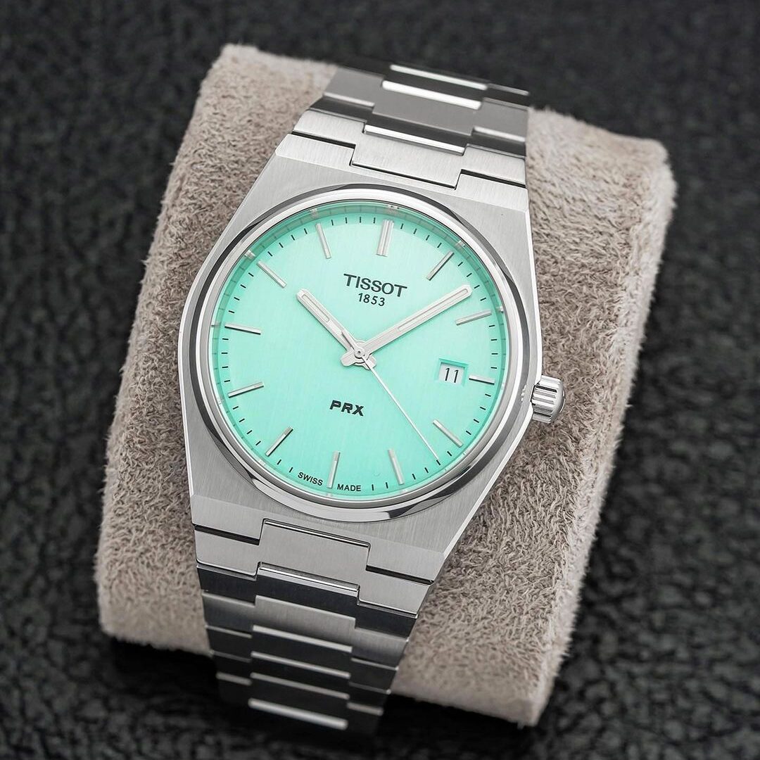 Tissot PRX Quartz Light Green Dial Stainless Steel Strap Watch for Men - T137.410.11.091.01 Watches Tissot   