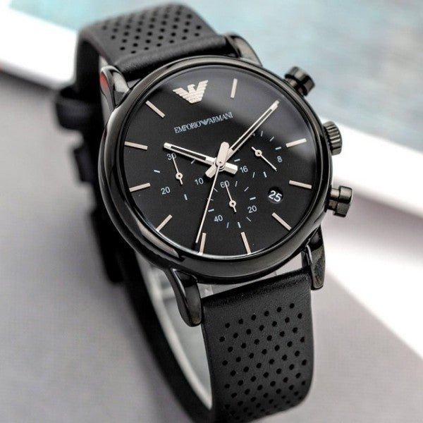 Emporio Armani Luigi Chronograph Black Dial Black Leather Strap Watch For Men - AR1737 Watches Emporio Armani   