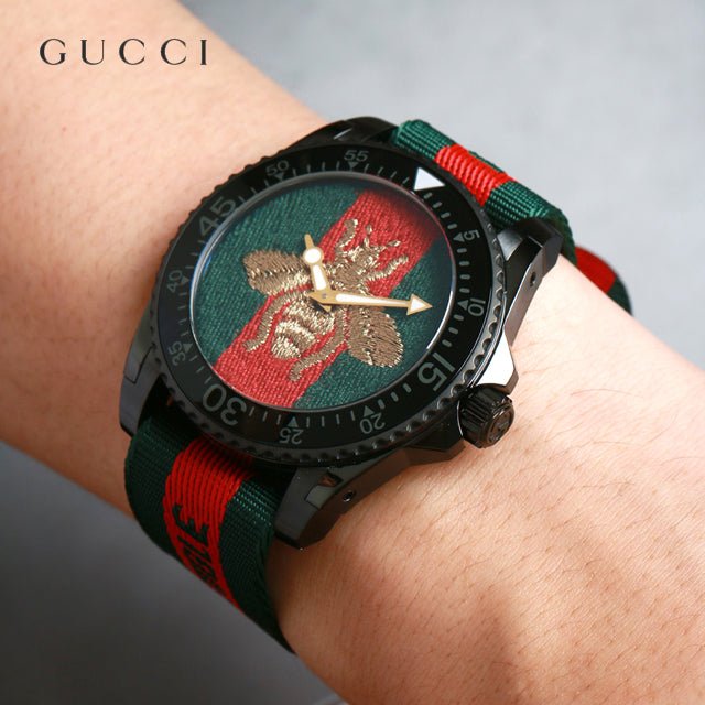 Gucci Dive Green & Red Dial Green & Red Nylon Strap Watch For Men - YA136216 Watches Gucci   
