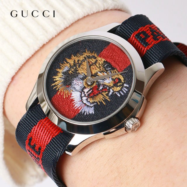 Gucci G Timless Le Marche Des Merveilles Blue & Red Dial Blue & Red Nylon Strap Unisex Watch  - YA126495 Watches Gucci   