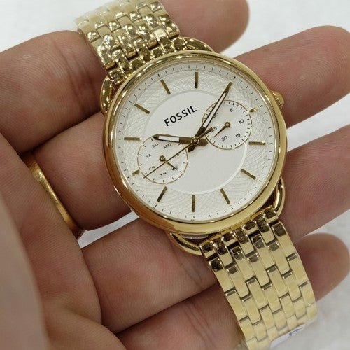 Fossil Tailor Gold Dial Gold Stainless Steel Strap Watch for Women - ES3714 Watches Fossil   