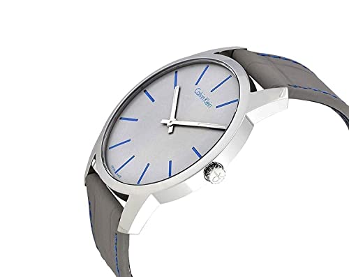 Calvin Klein City Silver Dial Grey Leather Strap Watch for Men - K2G211Q4 Watches Calvin Klein   