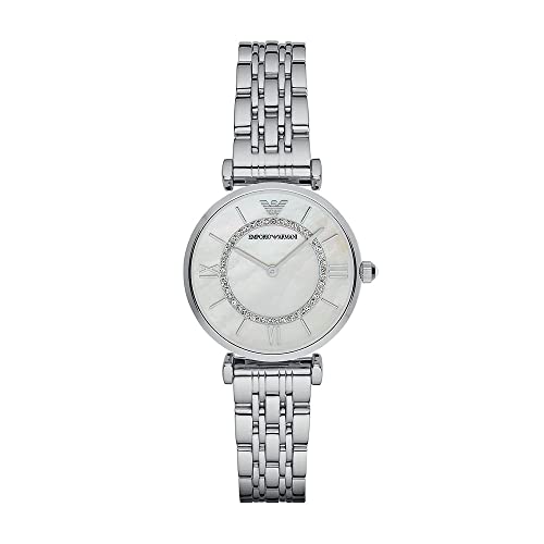 Emporio Armani Gianni T-Bar Mother of Pearl Dial Silver Stainless Steel Watch For Women - AR1908 Watches Emporio Armani   