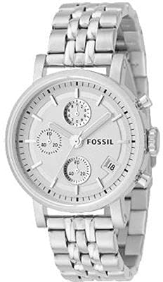 Fossil Boyfriend Chronograph Silver Dial Silver Steel Strap Watch for Women - ES2198 Watches Fossil   