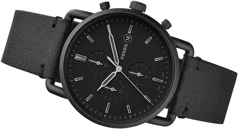 Fossil Commuter Black Dial Black Leather Strap Watch for for Men - FS5504 Watches Fossil   