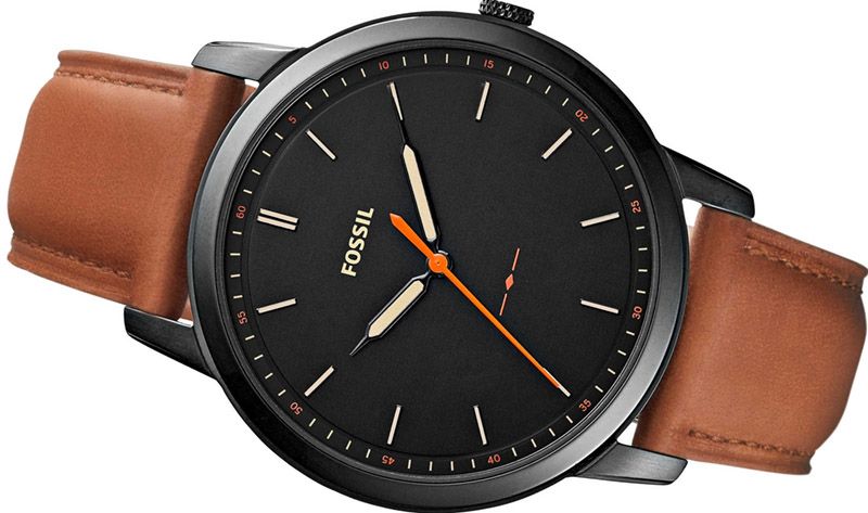 Fossil The Minimalist Black Dial Brown Leather Strap Watch for Men - FS5305 Watches Fossil   