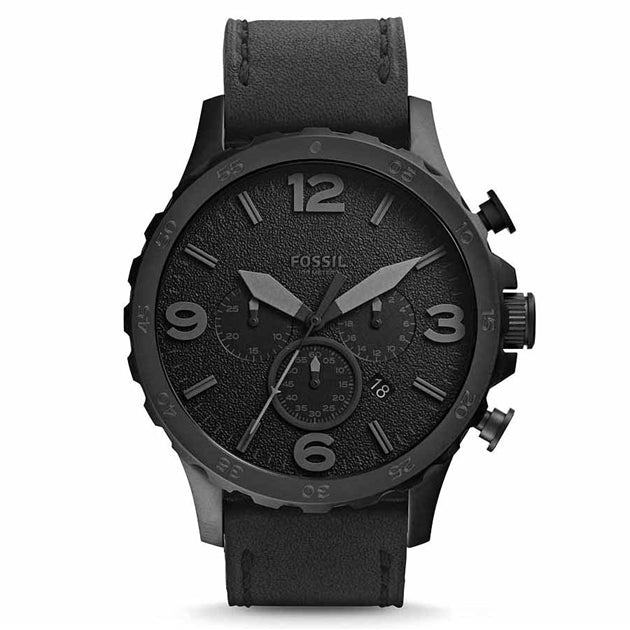 Fossil Nate Chronograph Black Dial Black Leather Strap Watch for Men - JR1354 Watches Fossil   