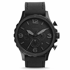 Fossil Nate Chronograph Black Dial Black Leather Strap Watch for Men - JR1354 Watches Fossil   