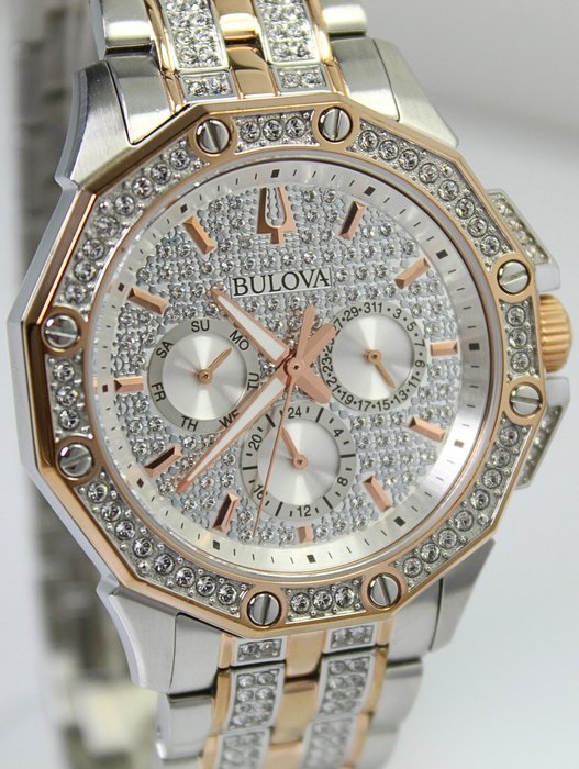 Bulova Octova Crystal Silver Dial Two Tone Steel Strap Watch for Men - 98C133 Watches Bulova   