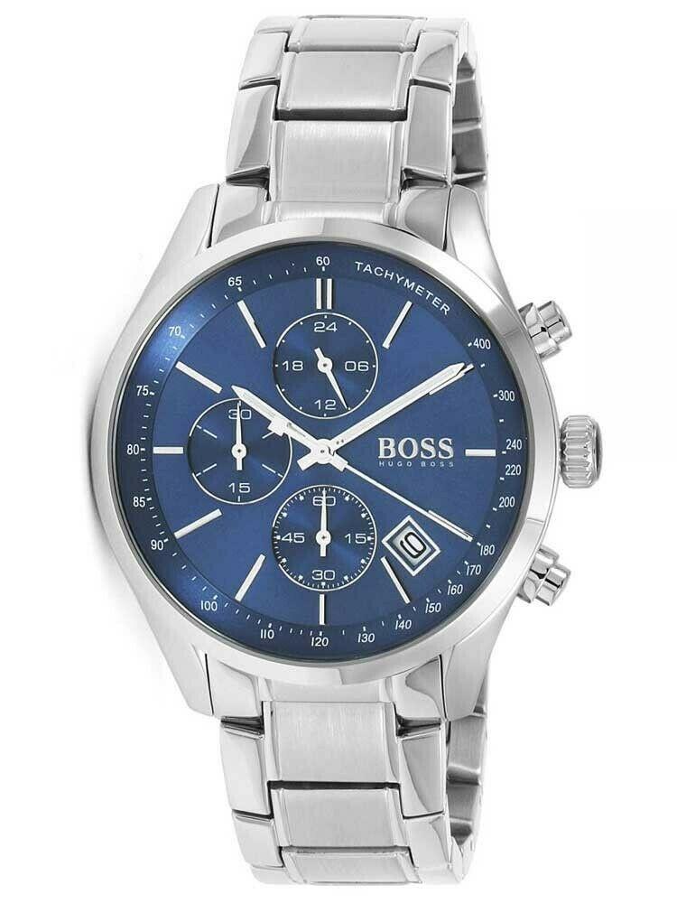 Hugo Boss Grand Prix Blue Dial Silver Steel Strap Watch for Men - 1513478 Watches Hugo Boss   