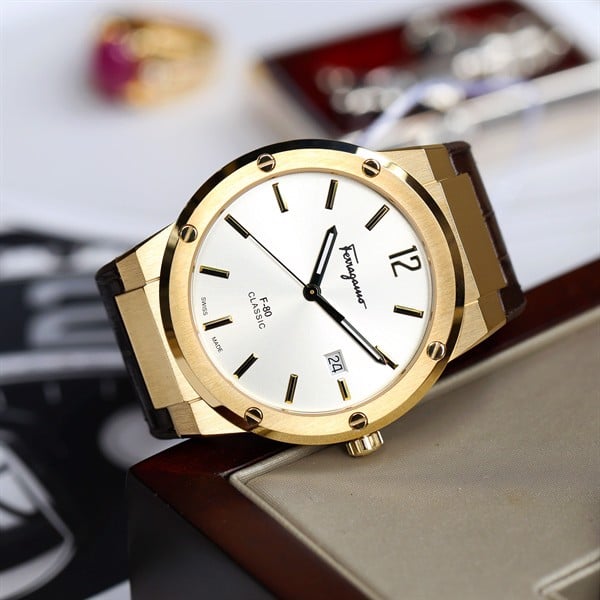 Salvatore Ferragamo F-80 Classic Silver Dial Brown Leather Strap Watch for Men - SFDT00419 Watches Salvatore Ferragamo   