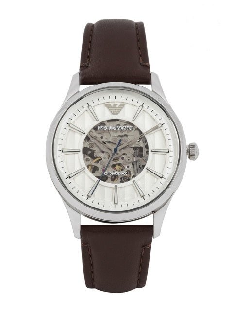 Emporio Armani Meccanico White Dial Brown Leather Strap Watch For Men - AR1946 Watches Emporio Armani   