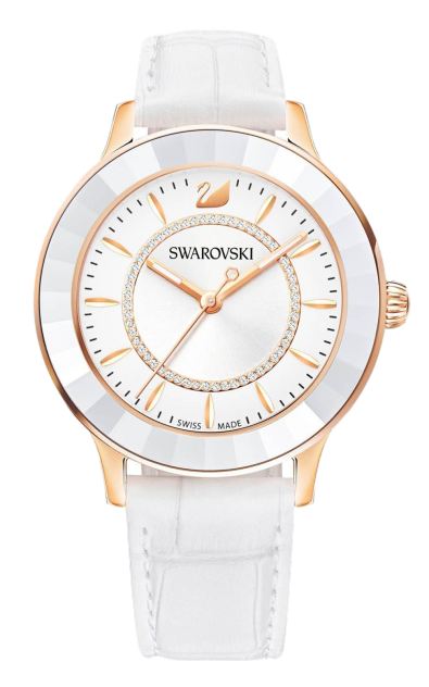 Swarovski Octea Lux White Dial White Leather Strap Watch for Women - 5414416 Watches Swarovski   