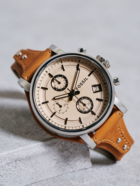 Fossil Original Boyfriend Sport Chronograph Beige Dial Brown Leather Strap Watch for Women - ES4046 Watches Fossil   