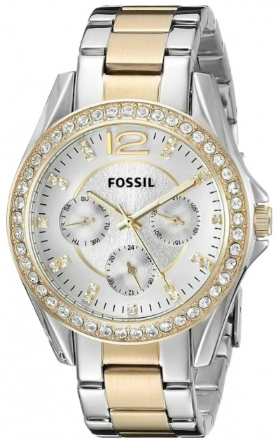 Fossil Riley White Dial Two Tone Steel Strap Watch for Women - ES3204 Watches Fossil   